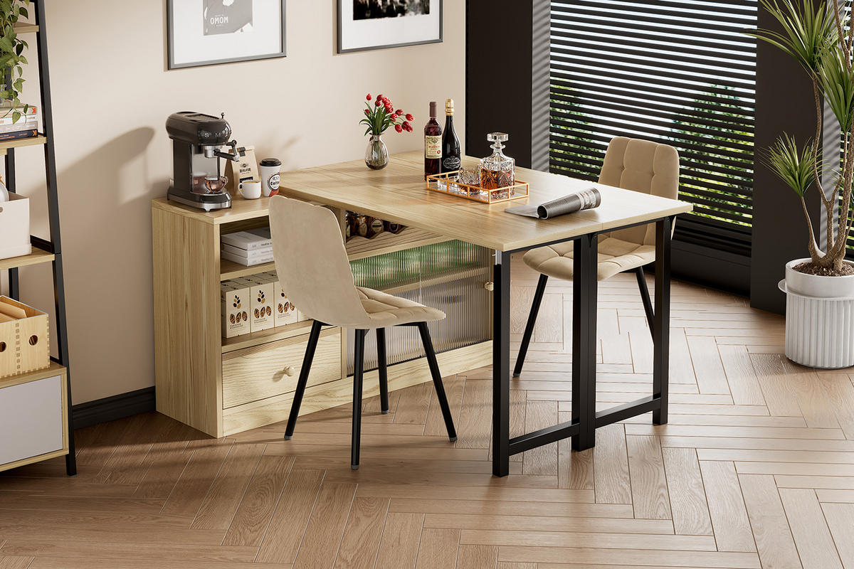 ESSTISCH ausziehbar klappbar – 360° drehbar mit Stauraum, mobiler Küchentisch, moderne Holzoptik Natur/Schwarz - Naturfarben, Holzwerkstoff (90/52/26.5cm) - Ej. Life