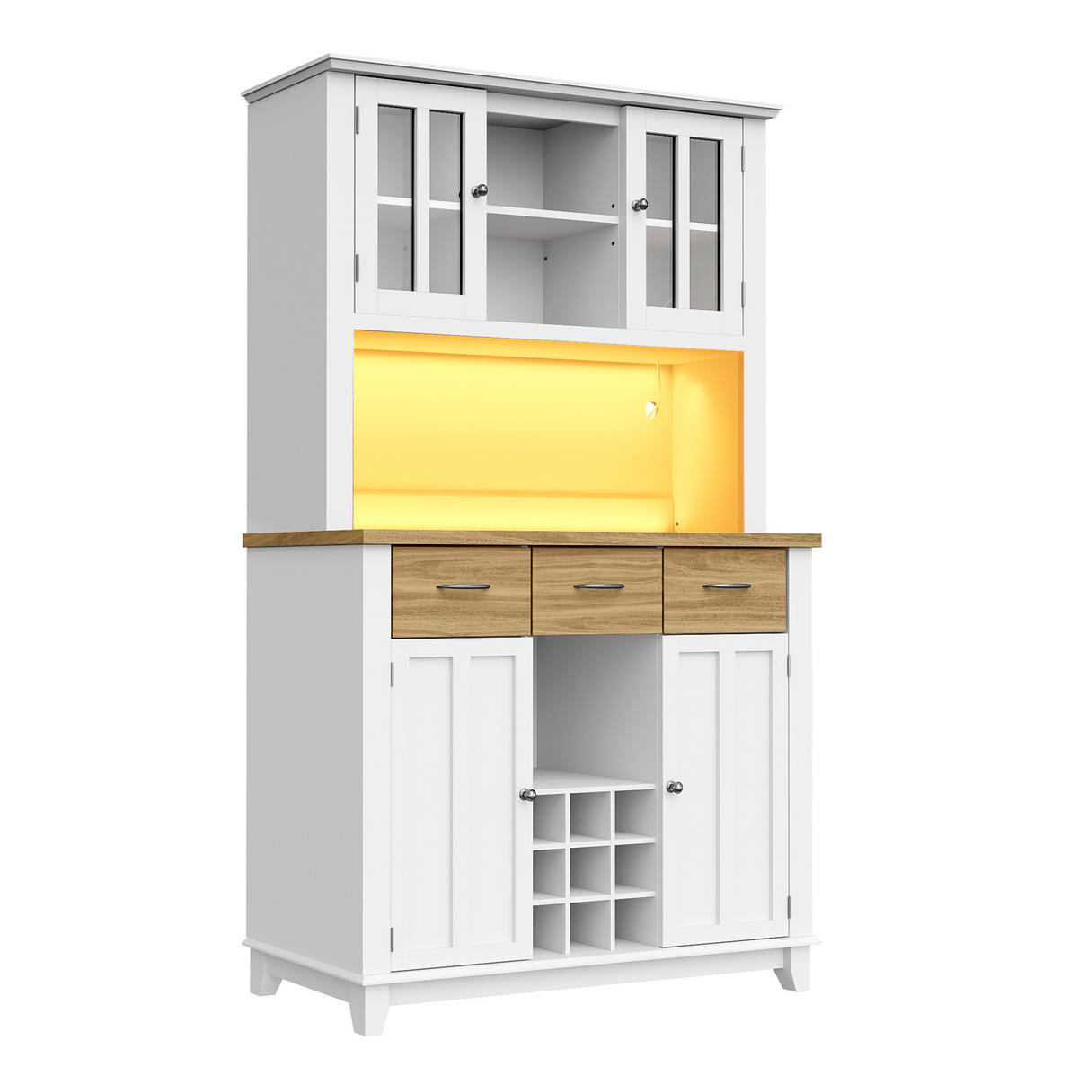 HOCHSCHRANK aus MDF mit LED-Beleuchtung und Weinregal, 106/40/179,5 cm, Weiß und Natur - Weiß, Holzwerkstoff (106/179.5/40cm) - Redom