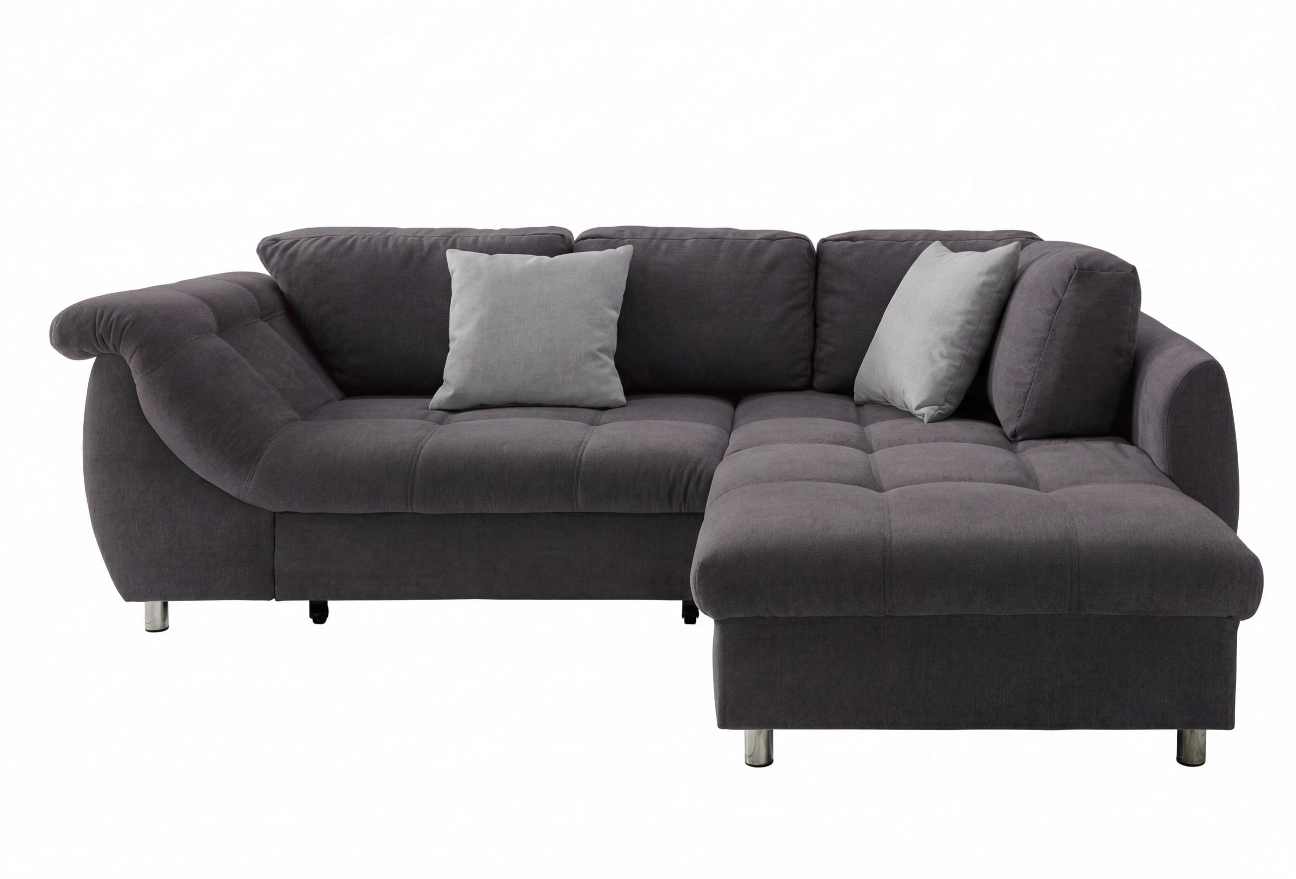ECKSOFA mit Schlaffunktion, Bettkasten, Wellenunterfederung, Ottomane rechts B250/T190/H84 cm, Liegefl. 179x190 cm, Mikrofaser Anthrazit / 17005 - Chromfarben/Anthrazit, Textil/Metall (250/190cm) - luma-home