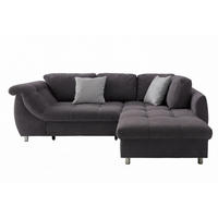 ECKSOFA mit Schlaffunktion, Bettkasten, Wellenunterfederung, Ottomane rechts B250/T190/H84 cm, Liegefl. 179x190 cm, Mikrofaser Anthrazit / 17005 - Chromfarben/Anthrazit, Textil/Metall (250/190cm) - luma-home