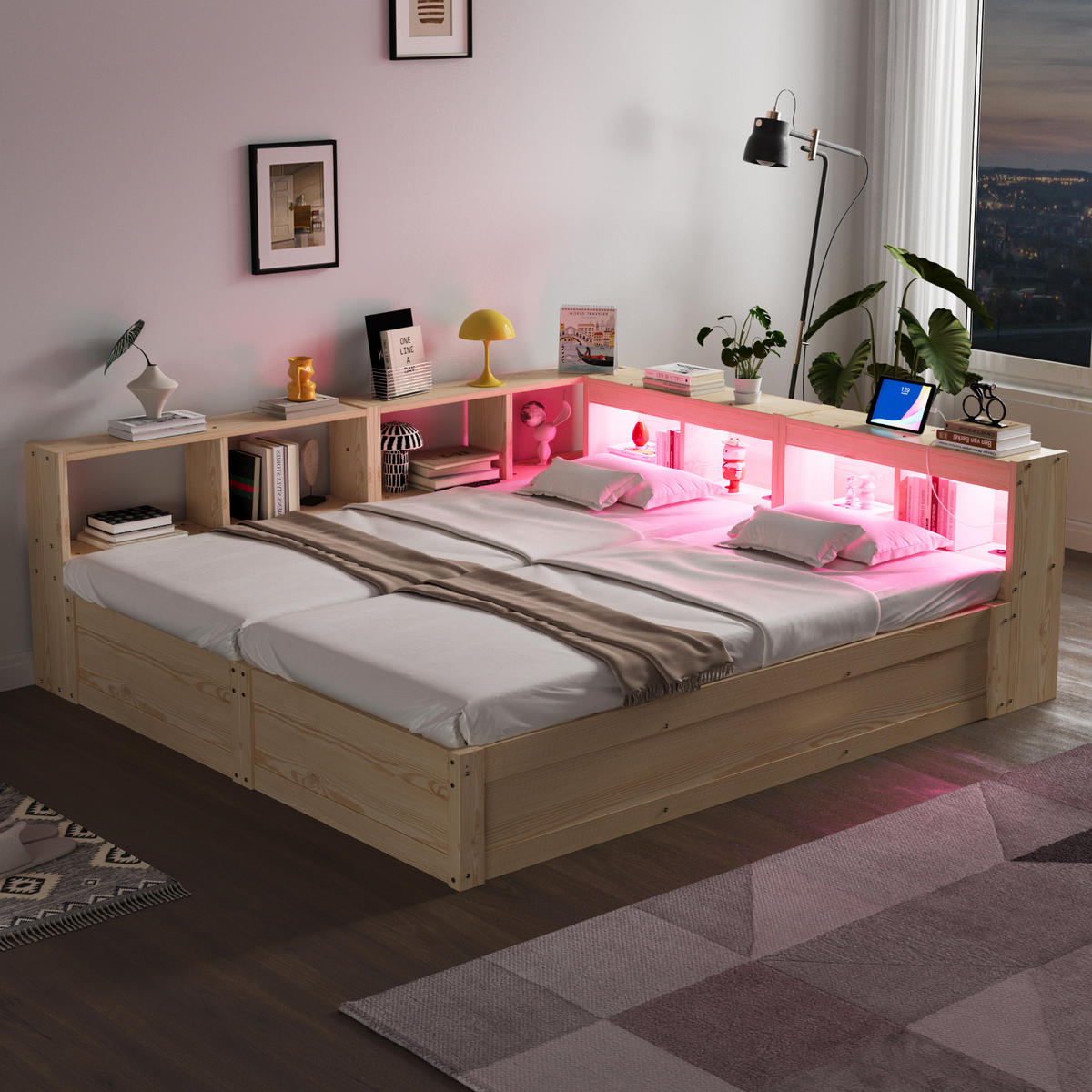 BETT multifunktional 90/180x200 cm MDF Natural Wood 2-teilig - Naturfarben, Holzwerkstoff (90/200cm) - Meubliv
