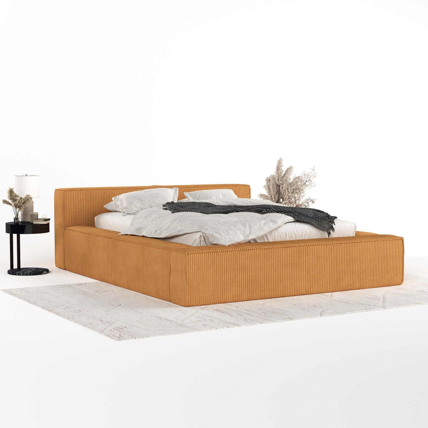 POLSTERBETT Casto mit Stauraum 140/200 cm Honiggelb im Poso Stoff - Schwarz/Naturfarben, Holz/Holzwerkstoff (140/200cm) - AltaBeds