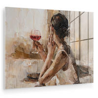 OBRAZ NA AKRYLOVOM SKLE Olejomaľba - Žena - Víno 80x60 cm - svetlohnedá, sklo (80/60cm) - MuchoWow