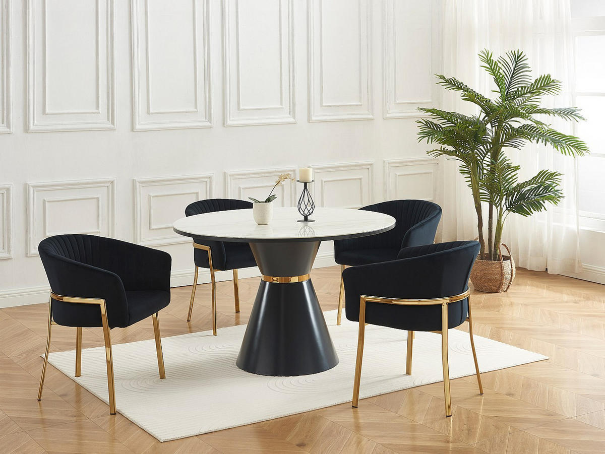 STUHL mit Armlehnen 6er-Set - Samt & goldfarbenes Metall - Schwarz - ZAOVA - Schwarz, Textil (57/76/61cm) - Pascal Morabito