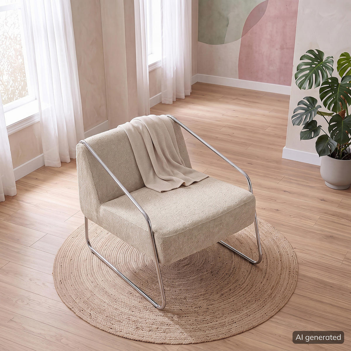 SESSEL - Webstoff - Beige, Textil/Metall (60/59/69cm) - home24