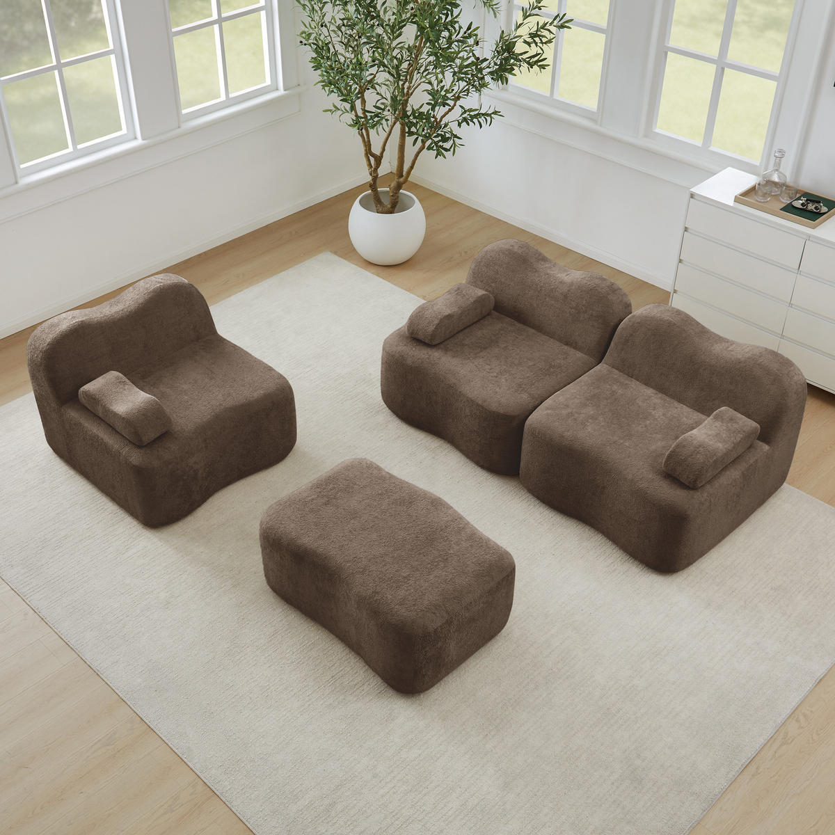 3-SITZER ECKSOFA Samt Braun mit Hocker - Braun, Textil (288/167cm) - WISHDOR