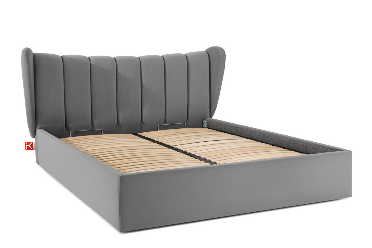 POLSTERBETT GIZO, Muschel-Design - Hellgrau/Schwarz, Holz/Holzwerkstoff (182/204cm) - KONSIMO®