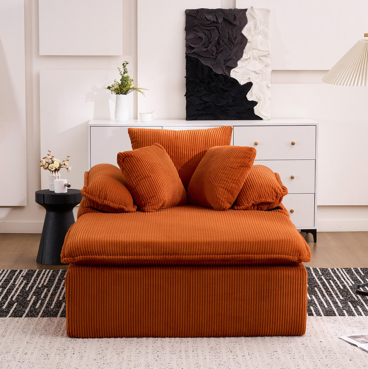 SOFA 177/122/92 cm aus Cord in Orange mit breiten Armlehnen - Orange, Textil (122/92/177cm) - BEAOK