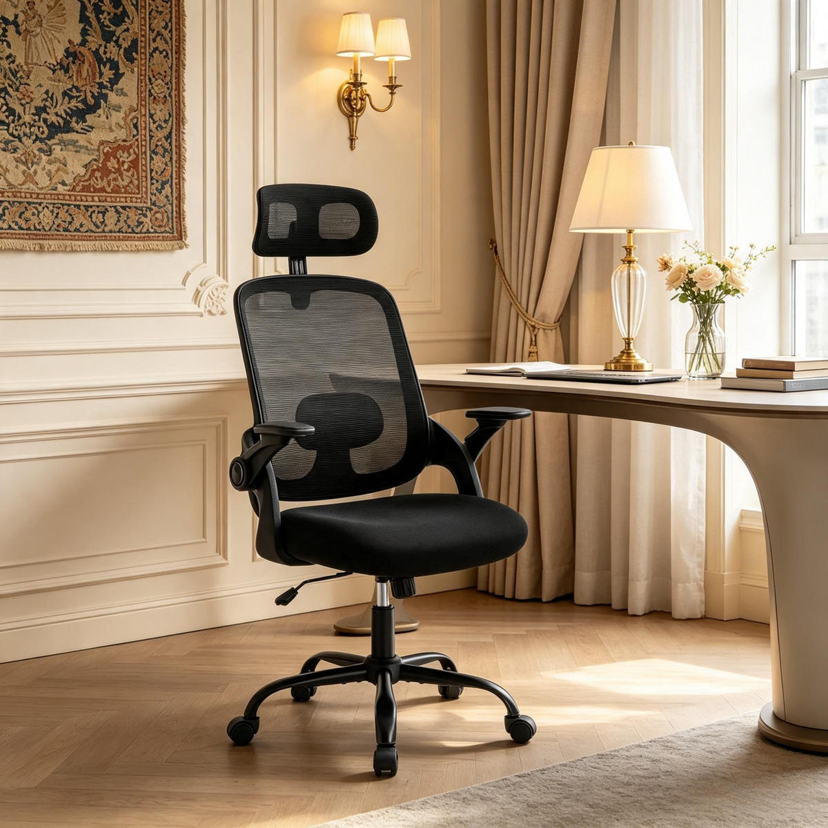 DREHSTUHL ergonomischer Bürostuhl mit Wippfunktion 150 kg - Schwarz, Leder (63.5/118/47cm) - Gisaae
