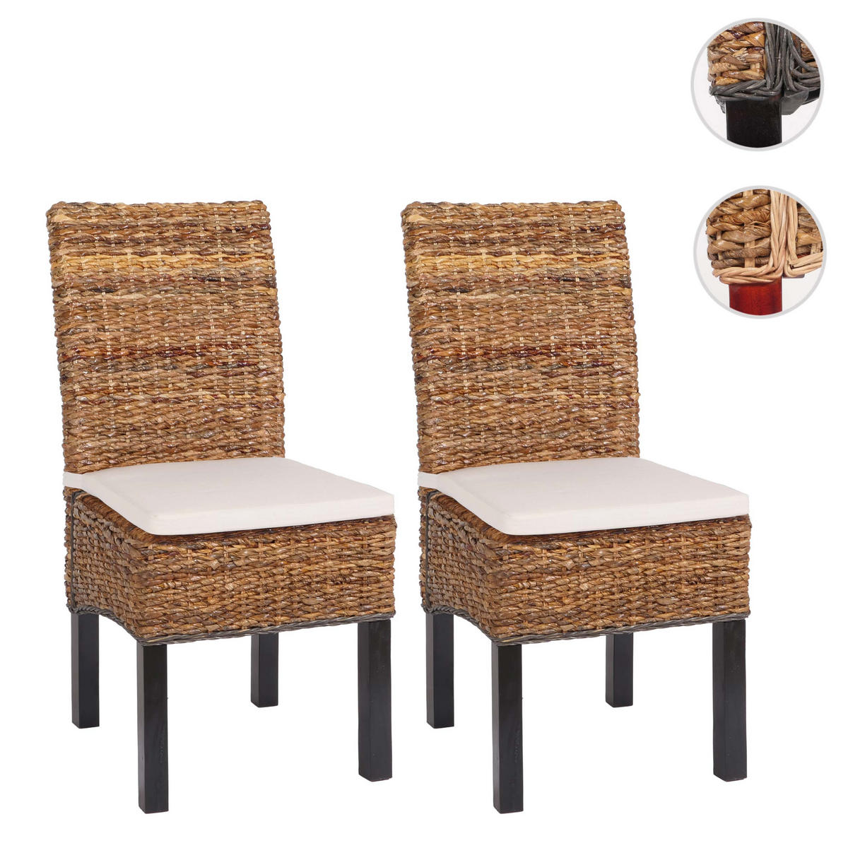 ESSZIMMERSTUHL 2er-Set Korbstuhl Stuhl Malibu Bananengeflecht 96x46x41cm Sitzhöhe 46cm dunkel mit Kissen - Dunkelbraun, Kunststoff (46/96/41cm) - CHEFGASTRO
