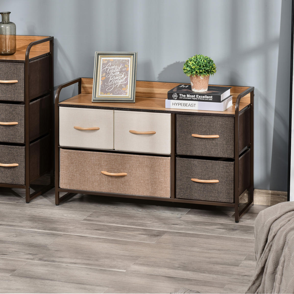 KOMMODE DE-12340 5 Schubladen 87,5/29/58 cm Mehrfarbig - Multicolor, Holzwerkstoff (87.5/58/29cm) - ComfortXL