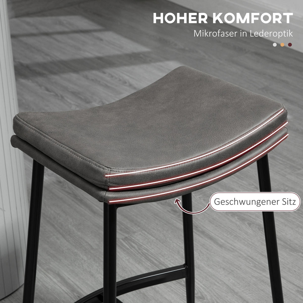 BARHOCKER 2er Set, Gepolstert Barstuhl mit Fußstütze, Stahlgestell Grau - Grau, Textil (38.5/68.5/48.5cm) - HOMCOM