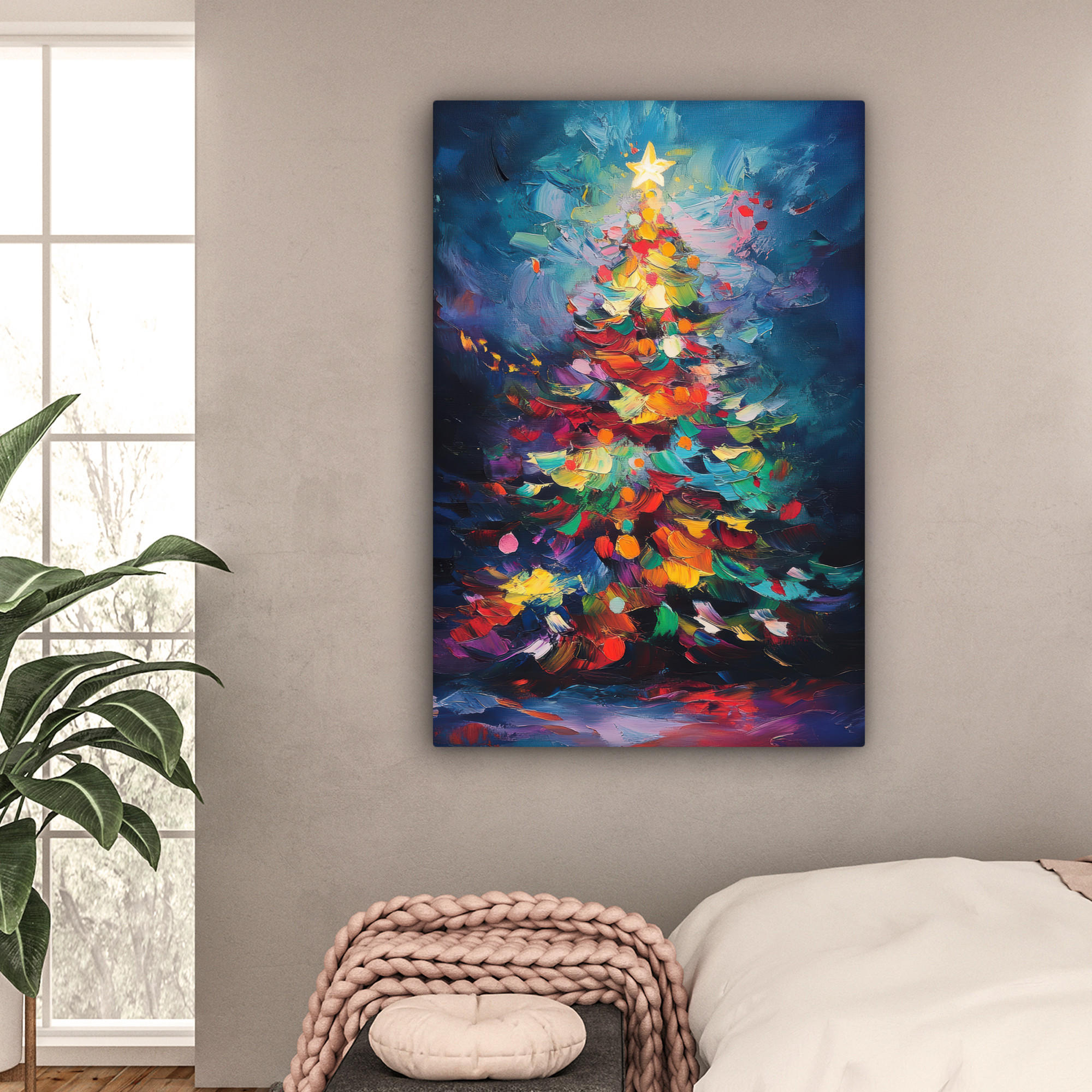 LEINWANDBILD Weihnachtsbaum - Weihnachten - Abstrakt - Farbenfroh 80x120 cm - Multicolor, Textil (80/120cm) - MuchoWow