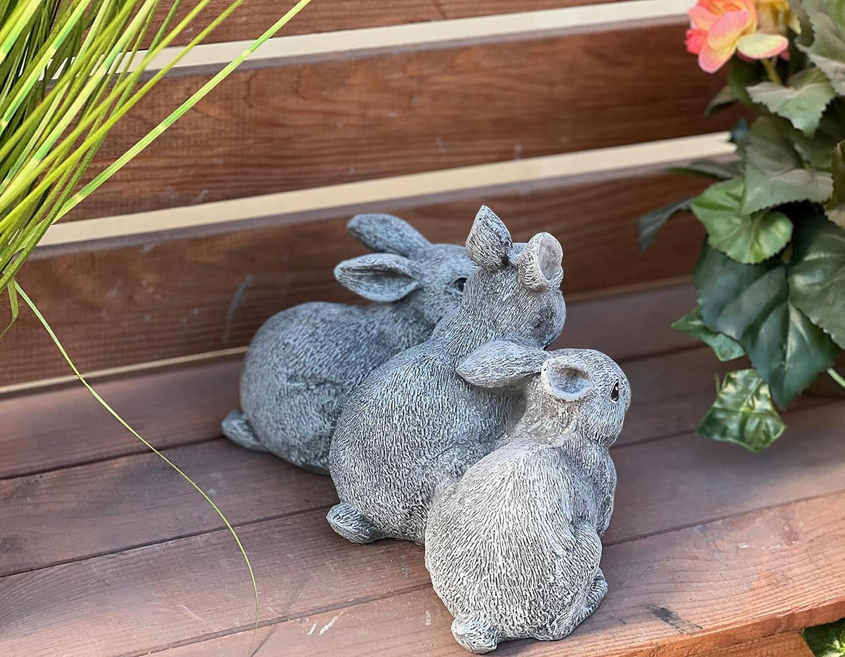 STEINFIGUR 3 Hasen frostfest Hase Steinguss - Grau, Stein (20/15/15cm) - stoneandstyle