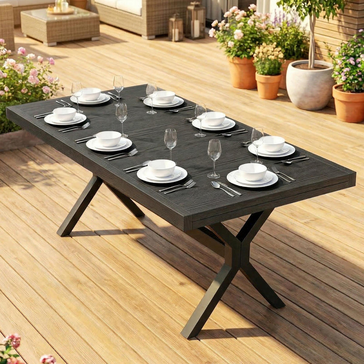 GARTENTISCH DE-14202 154-214 cm, Holzoptik Anthrazit - Dunkelgrau, Metall (214/85/73cm) - ComfortXL
