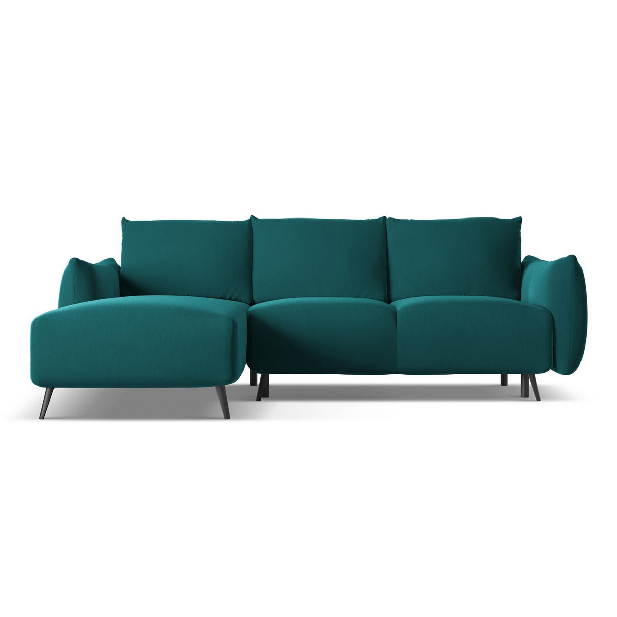 ECKSOFA mit Schlaffunktion Samt Stoff Blau - Blau/Petrol, Textil/Metall (162/242cm) - LaMiaSofa