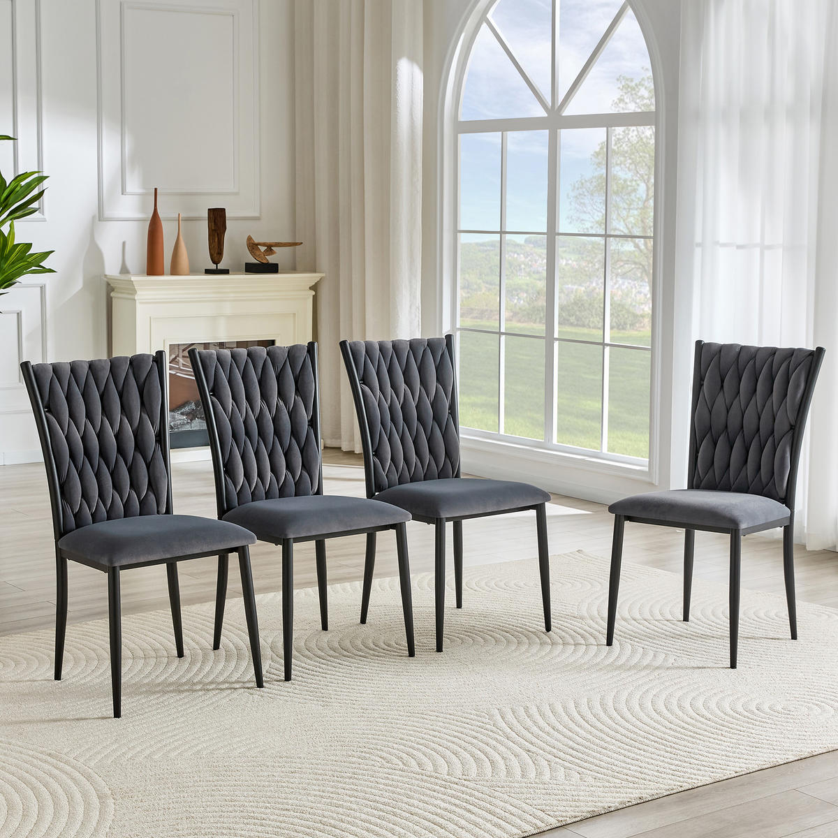STUHL-SET DE-36807 4 Stück mit handgeflochtenem Muster Dunkelgrau - Dunkelgrau, Metall (45/94/58cm) - ComfortXL