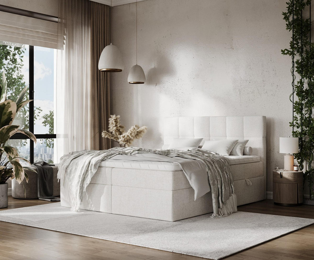 POSTEL BOXSPRING VARENO 200/200 Krémová - černá/krémová, kov/dřevo (200/200cm) - AltaBeds