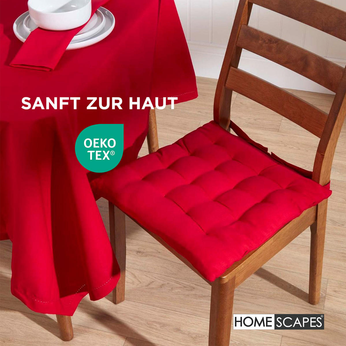 STUHLKISSEN 4er-Set rot 40/40/6,5 cm - Rot, Textil (40/40/6.5cm) - Homescapes