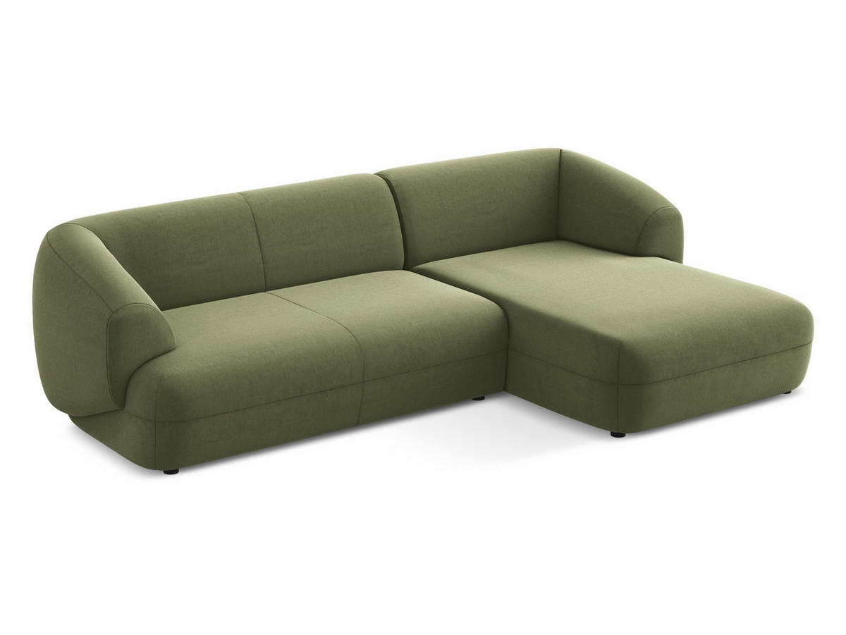 ECKSOFA Rechts Samt Stoff Grün - Schwarz/Olivgrün, Kunststoff/Textil (280/156cm) - Makamii