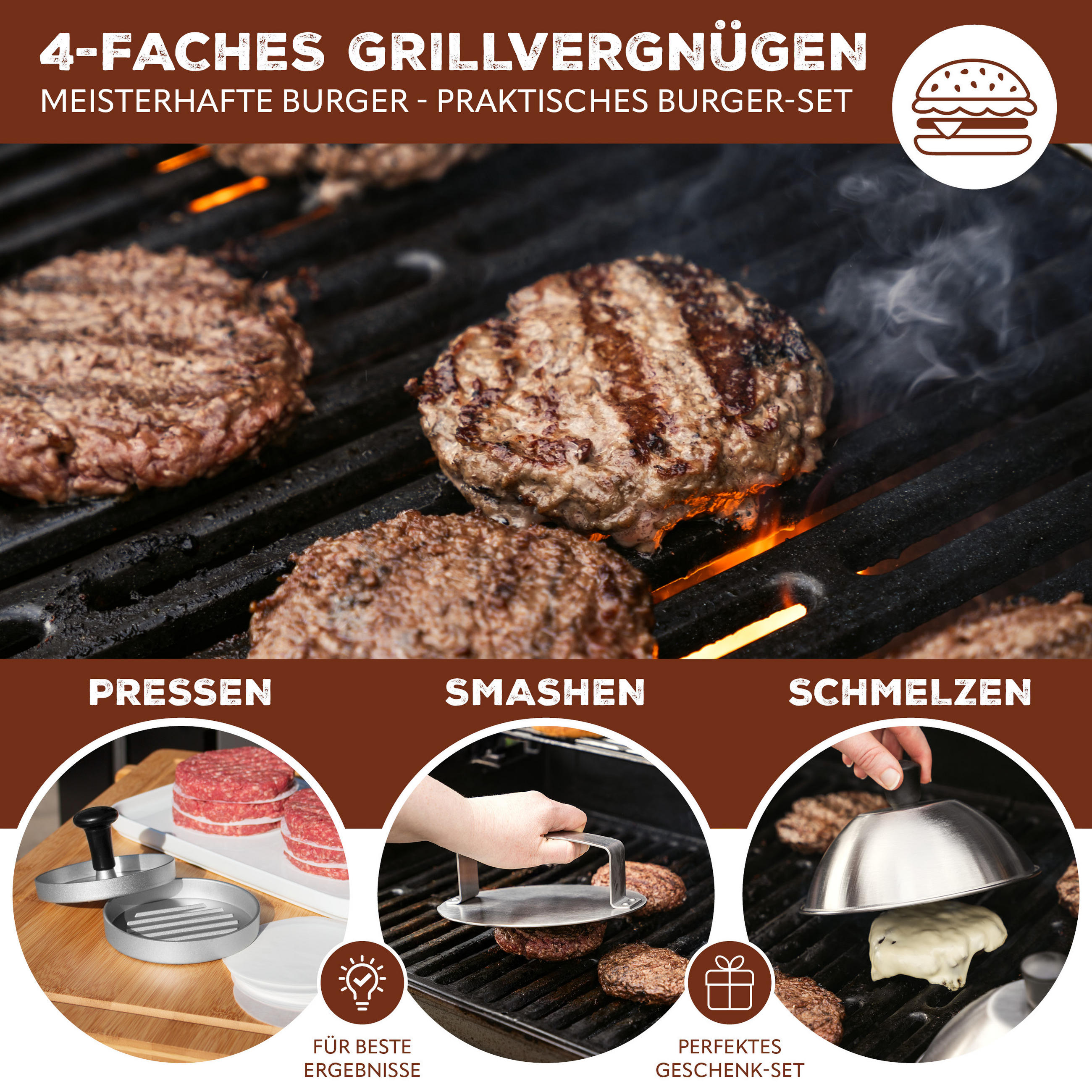 BURGER SET 5tlg - Silberfarben, Metall (18/6/18cm) - bremermann
