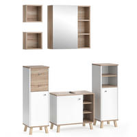 BADMÖBEL-SET Senyo Weiß 5 Teile, mit Regalen - Weiß/Sonoma Eiche, Holzwerkstoff (62/54/32cm) - Vicco