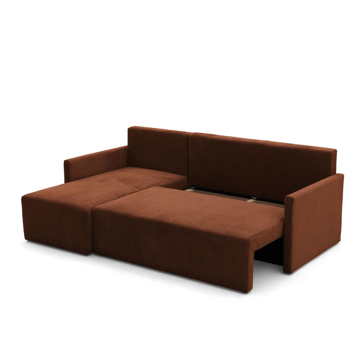 ECKSOFA GARDA L universell links/rechts montierbar mit Schlaffunktion 132x198 cm Cord Braun - Schwarz/Braun, Holz/Kunststoff (209/145cm) - NACANAPA