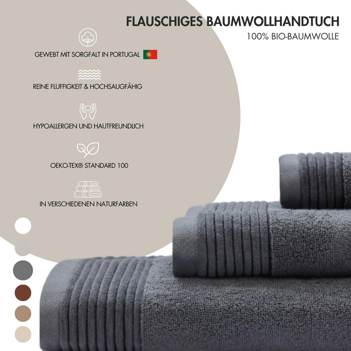 DUSCHTUCH Soothing Shadows, 70x140cm, Baumwolle, Dunkelgrau - Dunkelgrau, Textil (70/140cm) - SOWL