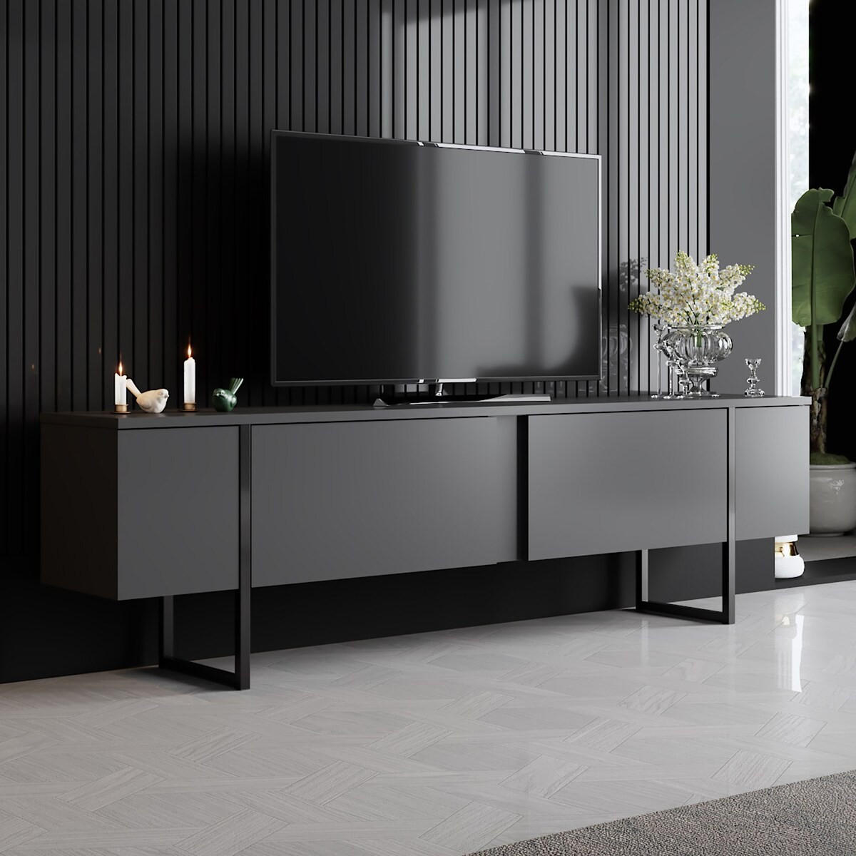 TV-MÖBEL mit 2 Klapptüren Luxe 180/30/50 cm - Anthrazit, Holzwerkstoff (180/50/30cm) - Calicosy