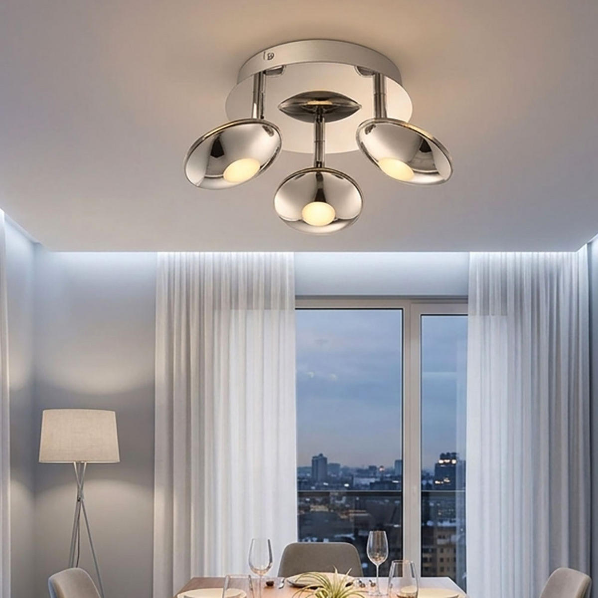 LED DECKENLEUCHTE Chrom satiniert Silber - Silberfarben, Metall (20/20/15cm) - Globo Lighting