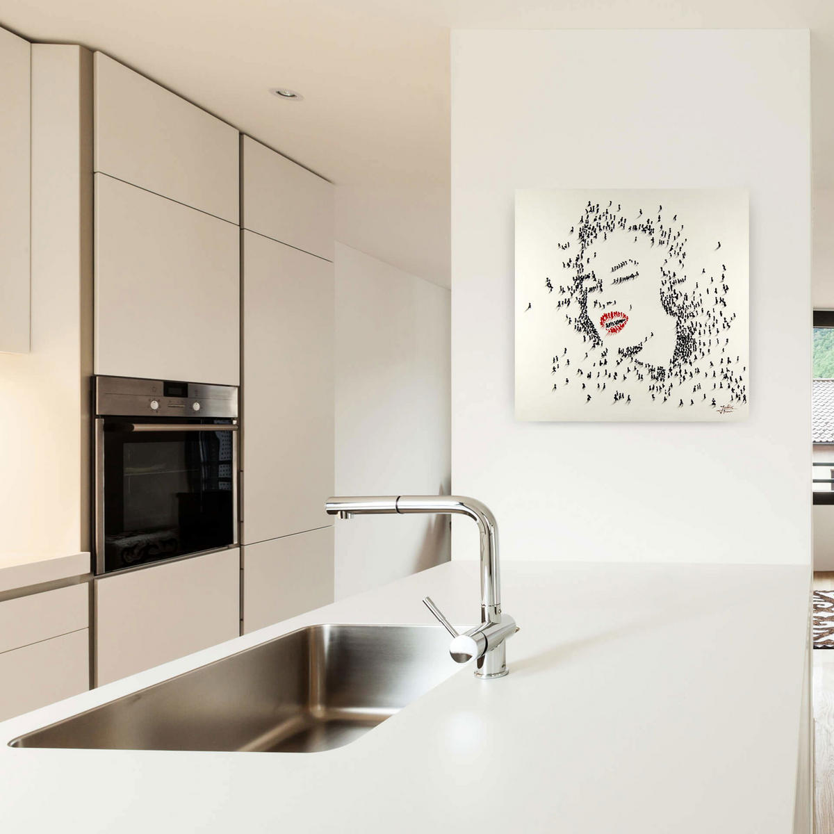 ÖLGEMÄLDE 80/80 cm - Schwarz/Weiß, Holz/Textil (1.6/80cm) - KUNSTLOFT
