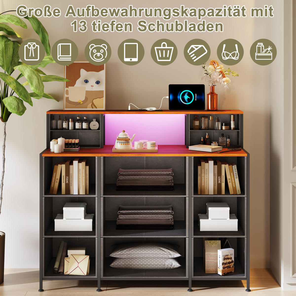 SCHMINKTISCH, 13 Schubladen, Vintage Design, für Schlafzimmer & Wohnzimmer - Multicolor, Holz (109.2/97.3/28cm) - EuroLiving