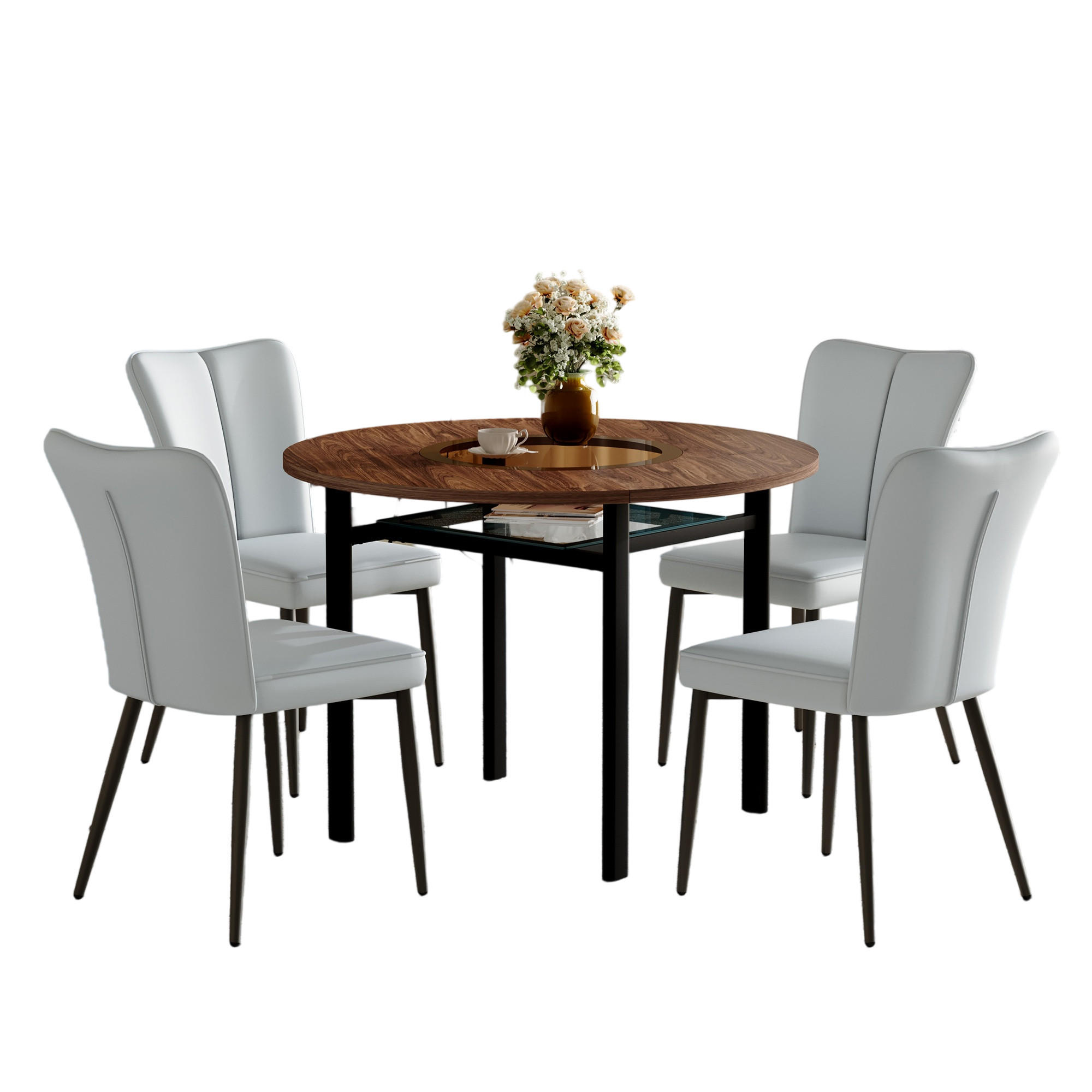 ESSGRUPPE DE-39368 5-teilig, mit 4 PU-Stühlen und Glasplatte Hellgrau - Hellgrau, Metall (100/76/100cm) - ComfortXL