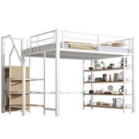 HOCHBETT 140/200 cm aus Metall und MDF mit Stauraumtreppe und Kleiderstange Weiß - Weiß, Metall (140/200cm) - Modenvie