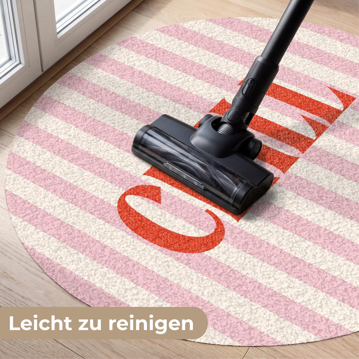 FUSSMATTE Zartrosa – Rot – Streifen – Chill 90x90 cm - Rosa, Kunststoff (90/0.4cm) - MuchoWow