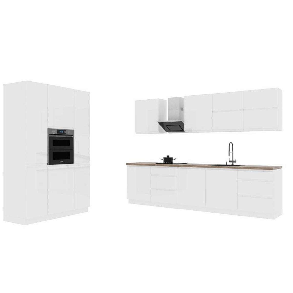 KÜCHENZEILE 440 cm - Aspen K74-M440 - in Weiß / Hochglanz - Weiß Hochglanz, Holz (300/212/140cm)