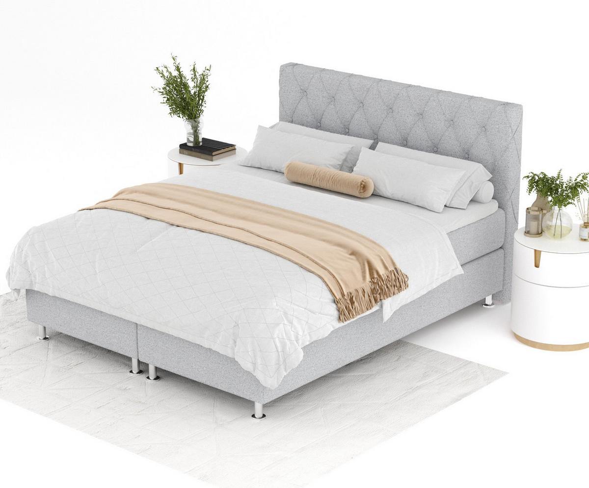BOXSPRINGBETT Otus Hellgrau 200/200 cm mit Latex-Topper - Silberfarben/Hellgrau, Holz/Holzwerkstoff (200/200cm) - Maison de Reve