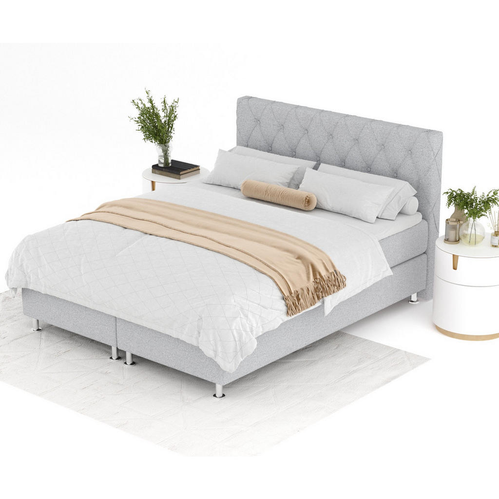 Thumbnail - Maison de Reve Boxspringbett, Hellgrau, Textil, Buche, Kiefer, H3, Höhe ca. 21 cm, 180x200 cm, FSC 100%, Made in EU, Oek...