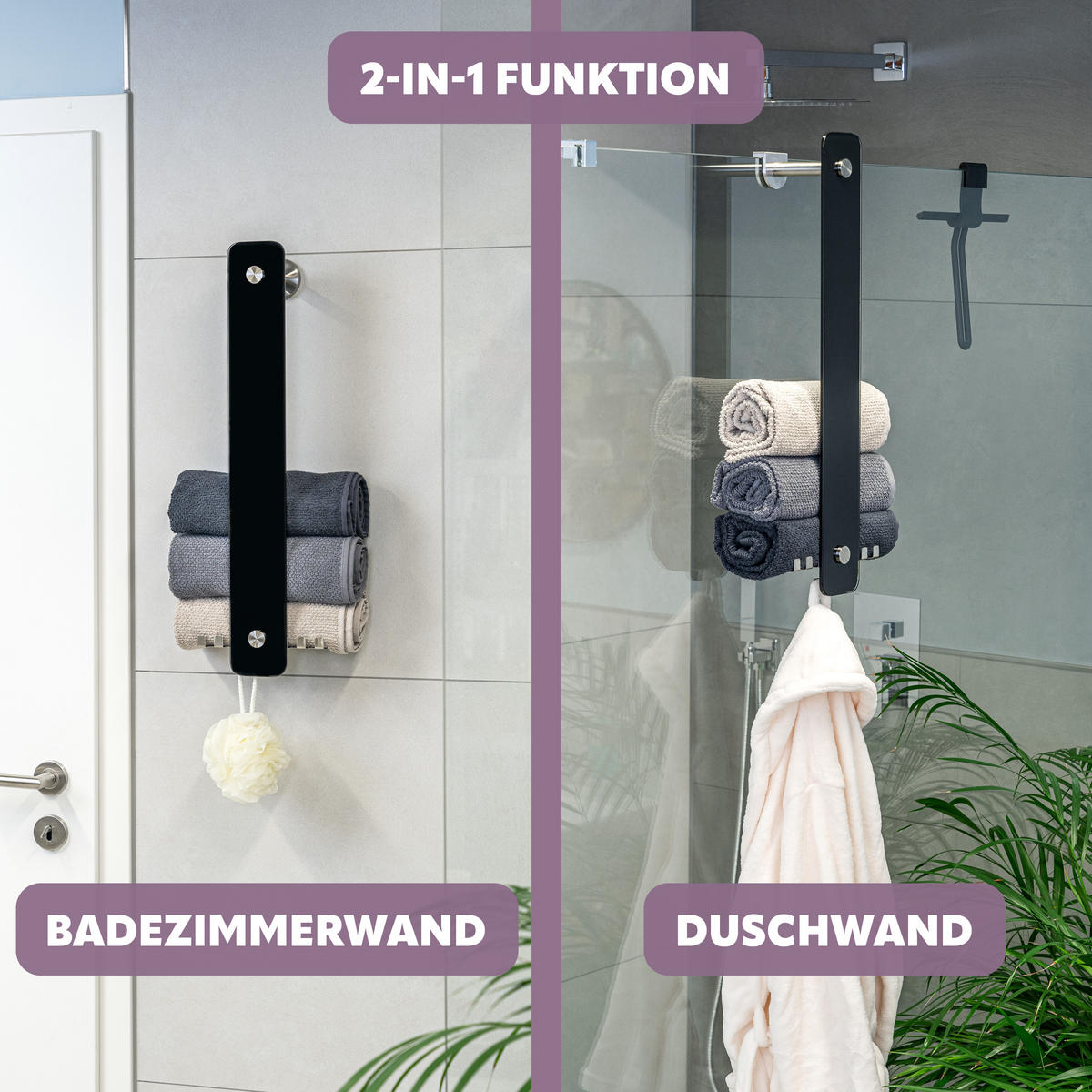 GLASHANDTUCHHALTER PIAZZA 2in1, aus schwarzem Glas und Edelstahl - Schwarz, Glas (18/60/10cm) - bremermann
