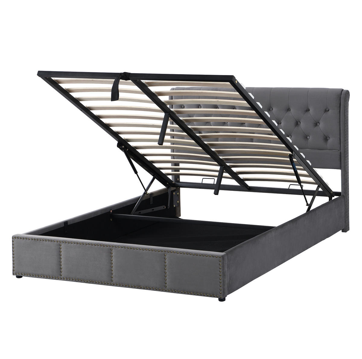 BETT mit Stauraum und Polsterbank 140x200 cm Samt Grau - Grau, Metall (140/200cm) - Meubliv
