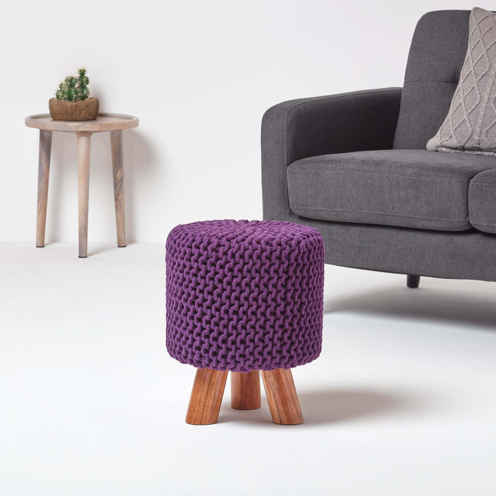 STRICK-HOCKER weinrot, Dreibein 32/32/42 cm - Weinrot, Textil (32/42/32cm) - Homescapes