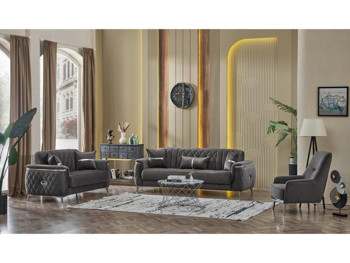 SITZGARNITUR Pasadena, Grau Stellvariante 2+2+1 - Grau, Holzwerkstoff/Kunststoff (177/90/98cm)