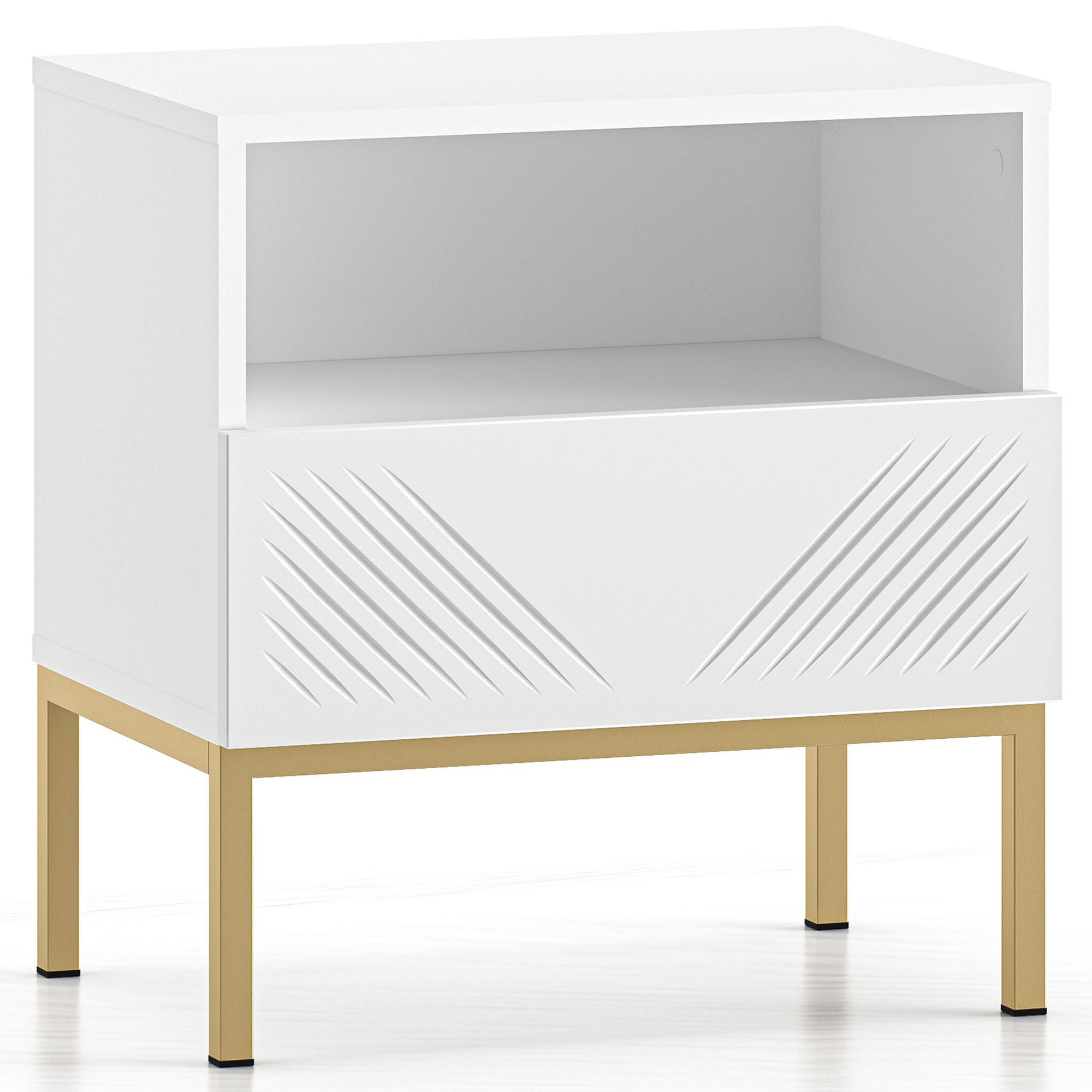 NACHTTISCH NEBRO,Weiß/Goldfarben - Goldfarben/Weiß, Holzwerkstoff (50/53/34cm) - KONSIMO®