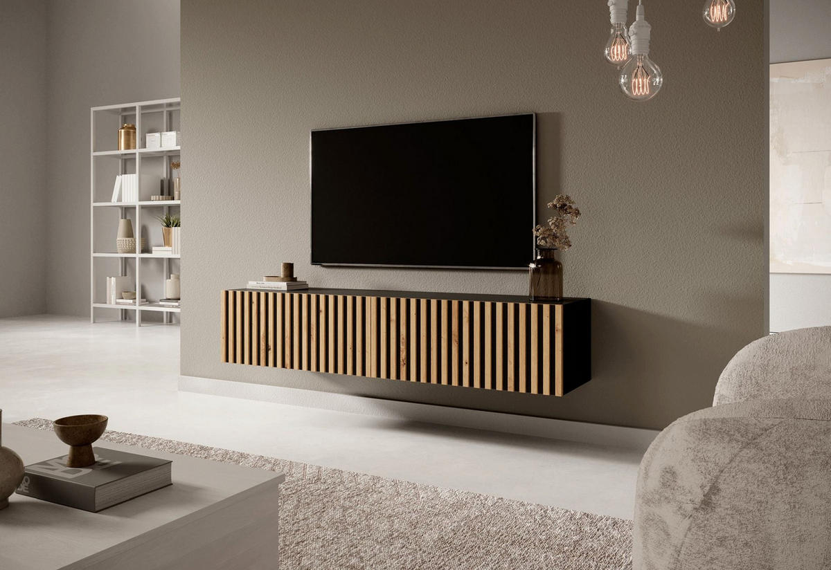 TV stolek Telire černý / dub 138/30/32 cm - černá/dub artisan, kompozitní dřevo (138.6/30/31.6cm) - Selsey