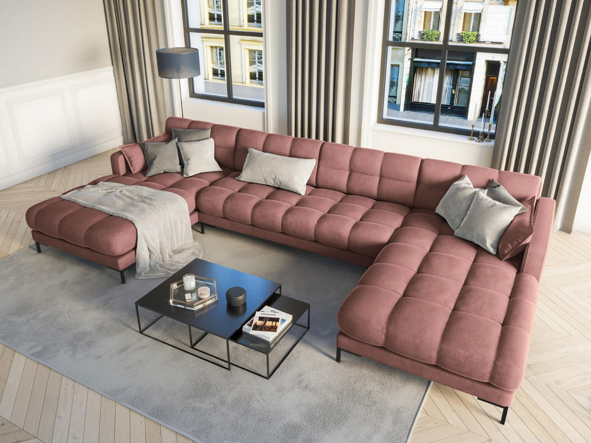 PANORAMASOFA Mamaia aus Samt rosa 6 Sitzplätze - Pink, Textil (185/75/383cm) - Micadoni