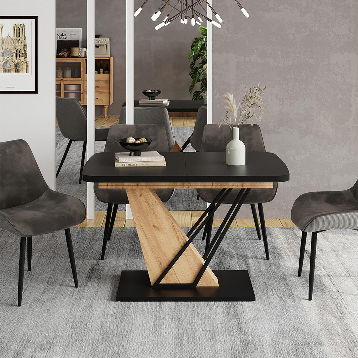 JÍDELNÍ STŮL Fenaro Černý/zlatý dub - medově dubová/černá, kompozitní dřevo (80/120/77.4cm) - Vicco