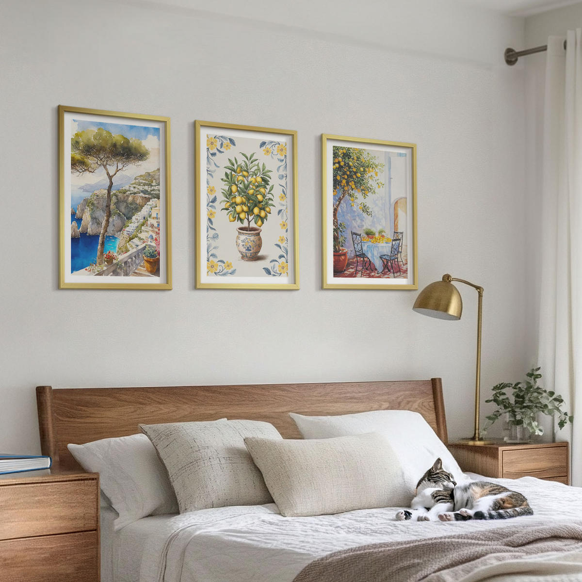 WANDBILDER 3er Set - 40x60 cm Goldrahmen - Gemälde von Zitronenbäumen - Goldfarben, Kunststoff (40/60cm) - ArtPrintCave