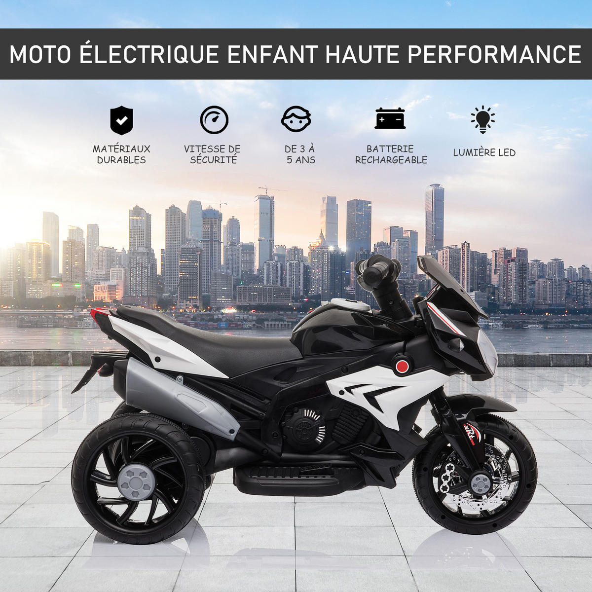 ELEKTRO-MOTORRAD DE-12984 3 Räder Schwarz/Weiß - Schwarz, Kunststoff (86/42/52cm) - ComfortXL