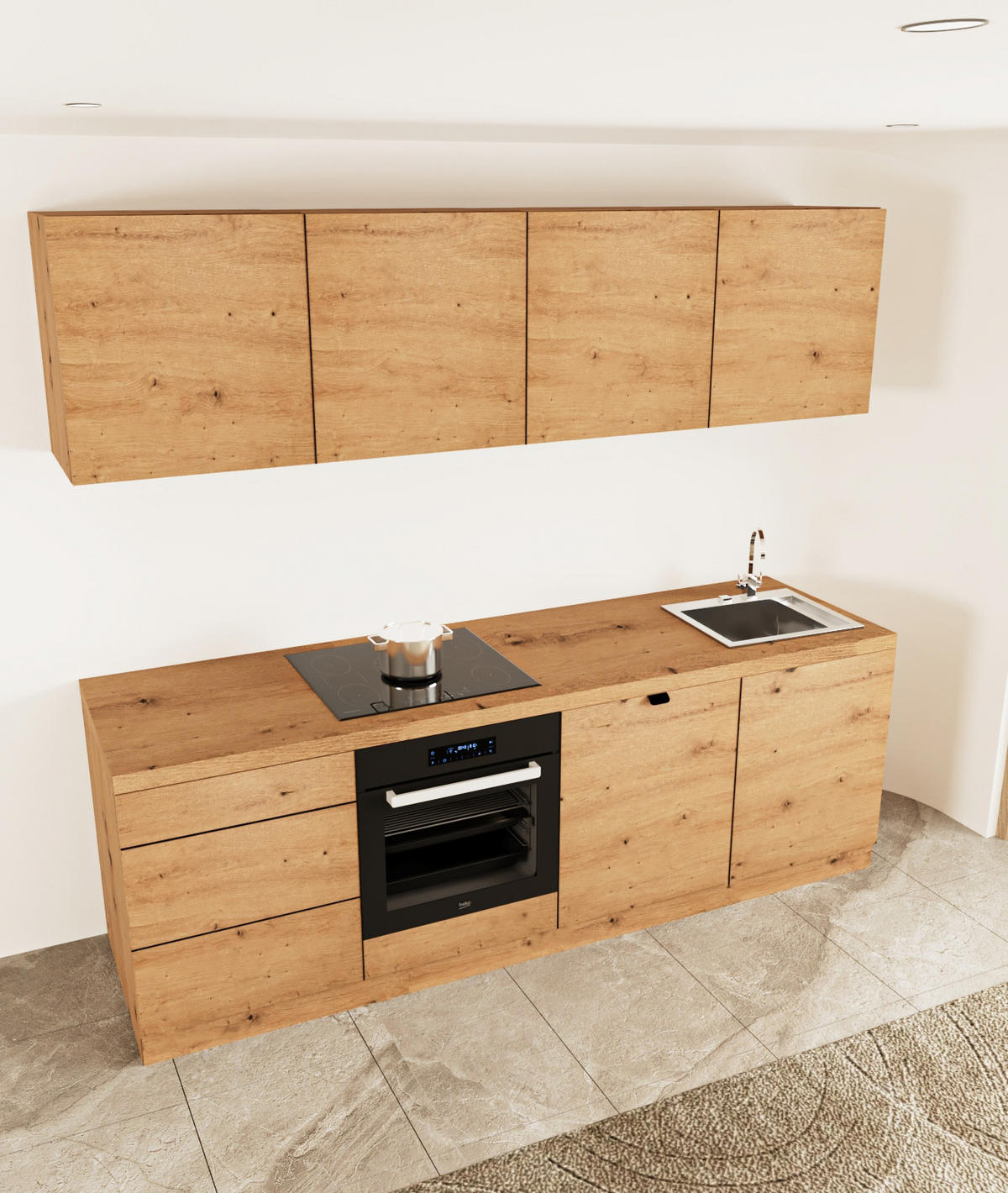 KÜCHENZEILE 240 cm - Langen KL28-M240 - in Artisan Eiche - Eiche Artisan, Holz (240/212/52cm)