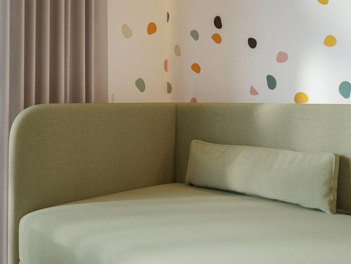 JUGENDBETT Calmmo Olivgrün mit Chenille-Bezug, Kopfteil links - Olivgrün, Textil (90/200cm) - Selsey